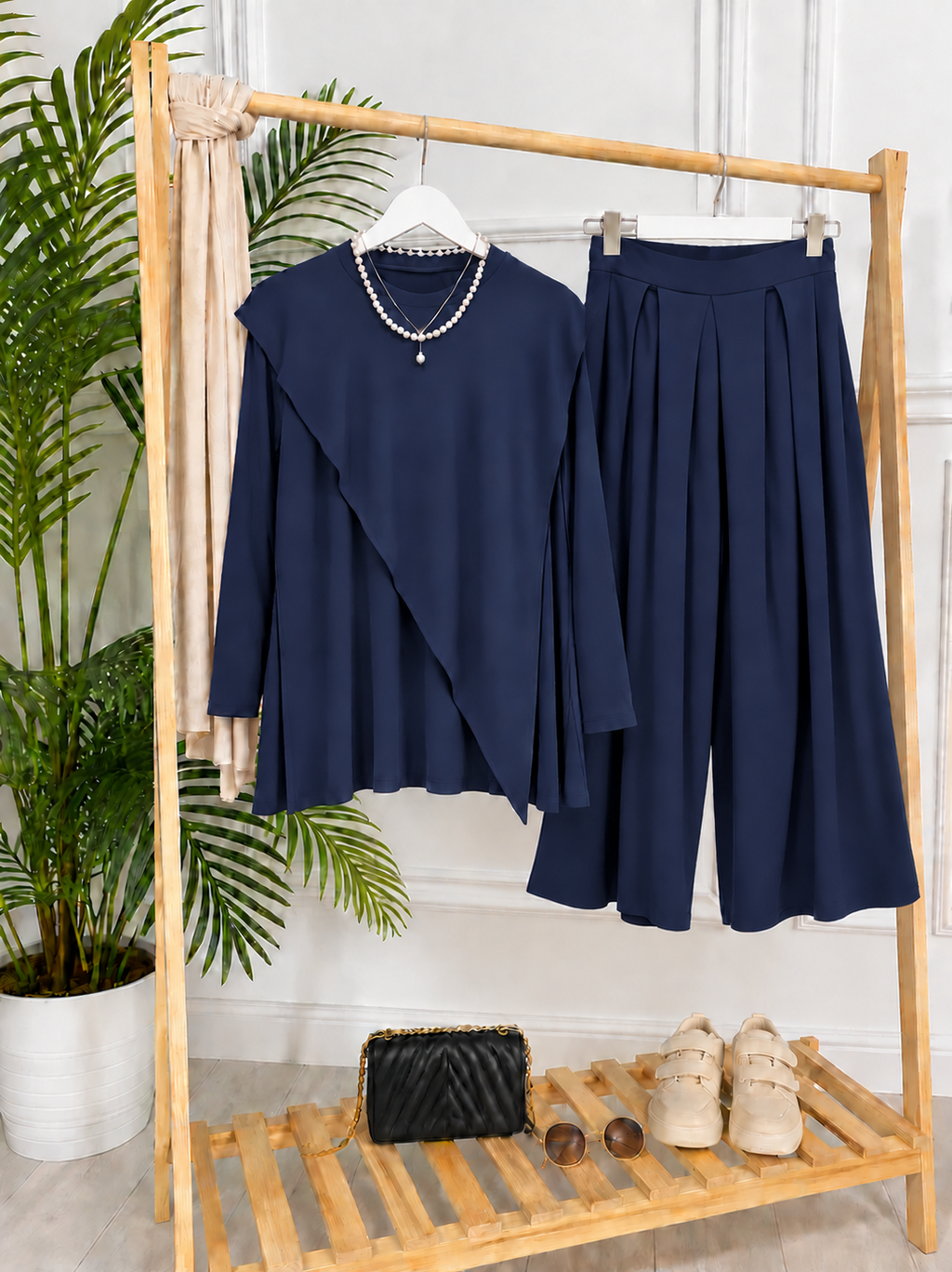 Lina Asimetrik Tunik ve Pileli Culotte Pantolon İkili Takım