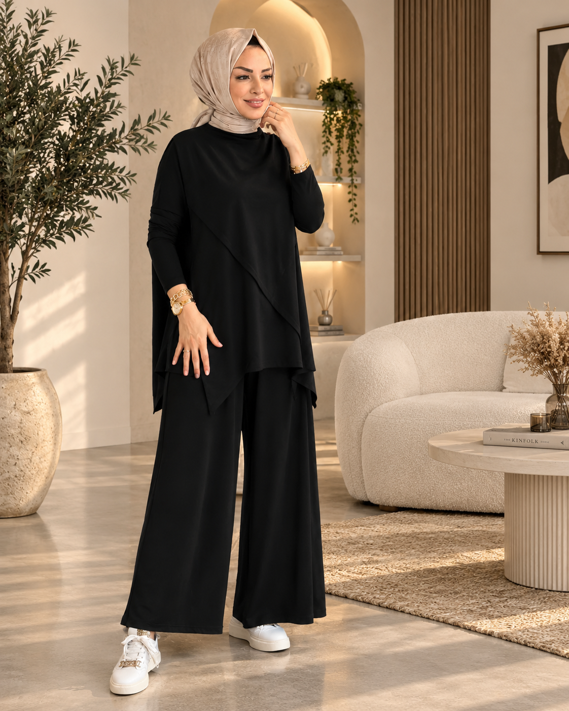 Lina Asimetrik Tunik ve Pileli Culotte Pantolon İkili Takım