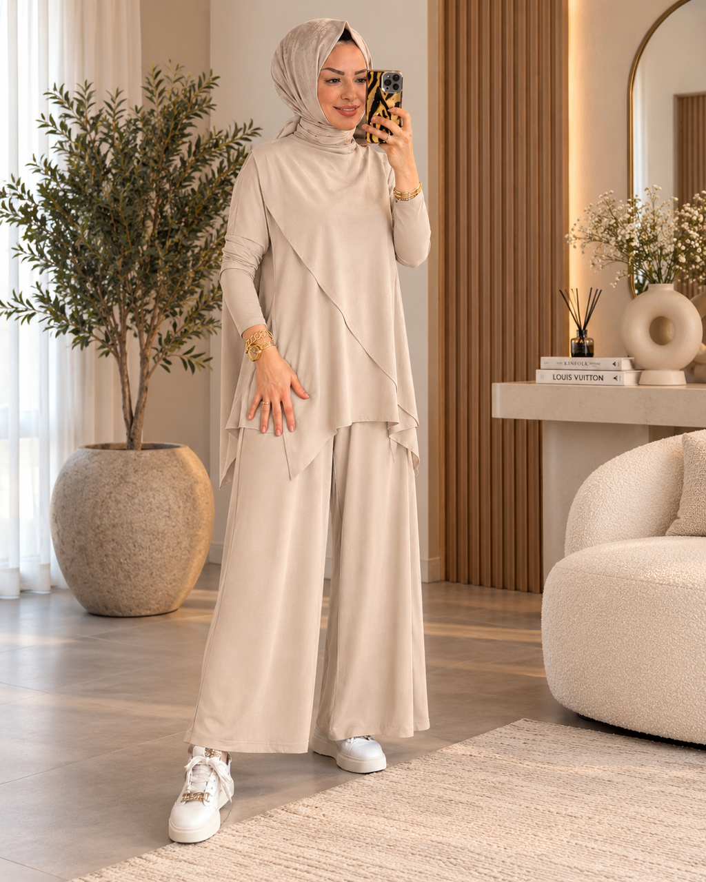 Lina Asimetrik Tunik ve Pileli Culotte Pantolon İkili Takım
