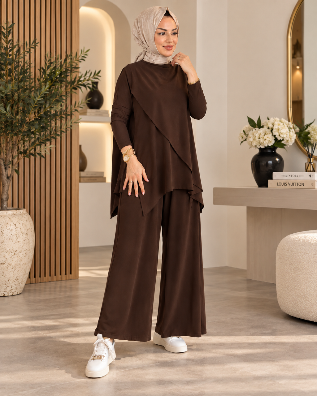 Lina Asimetrik Tunik ve Pileli Culotte Pantolon İkili Takım