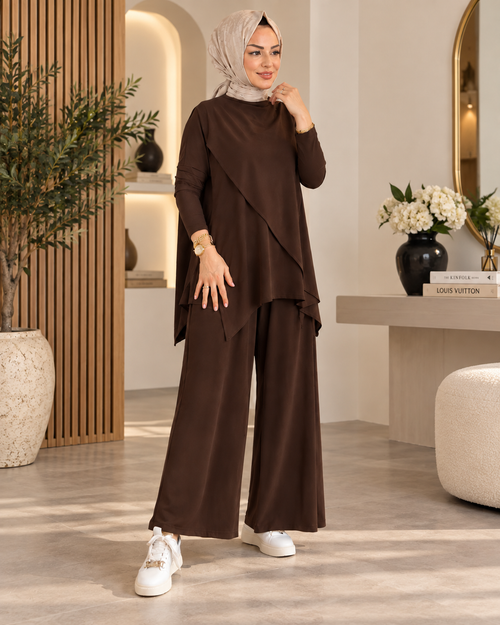Lina Asimetrik Tunik ve Pileli Culotte Pantolon İkili Takım