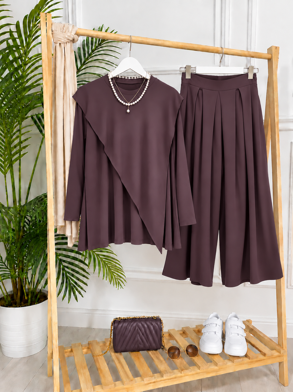 Lina Asimetrik Tunik ve Pileli Culotte Pantolon İkili Takım