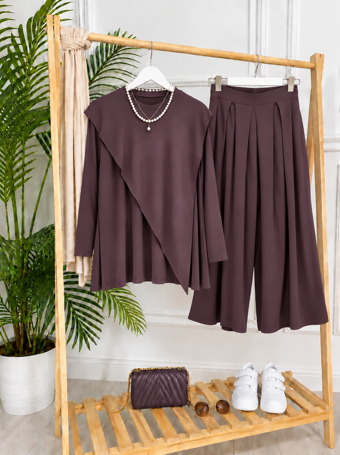 Lina Asimetrik Tunik ve Pileli Culotte Pantolon İkili Takım